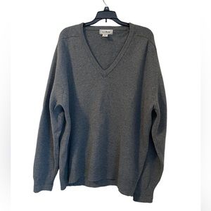 LL Bean Vintage 100% Wool Sweater Mens XL Gray Speckled V-Neck Made In Scotland